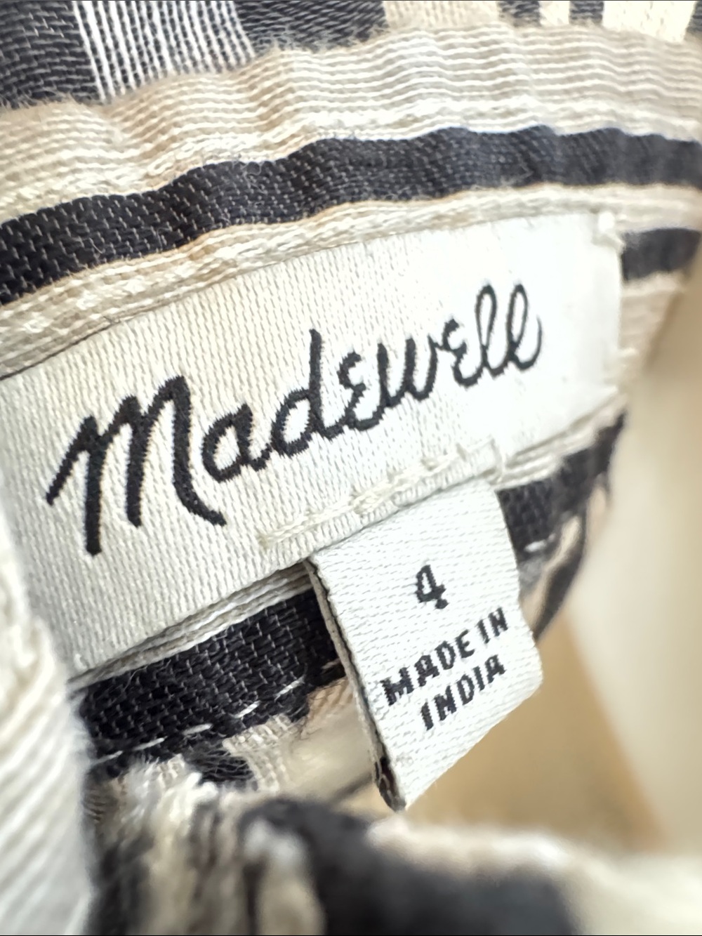 Madewell Evelyn Stripe Apron Mini Dress Linen Blend Cross Back Pockets Size 4 - Picture 5 of 8